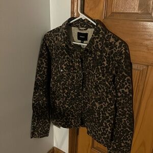 Express Black and Brown Leopard Jean Jacket